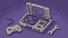 Pixel art of an opened game console under repair