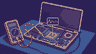 Pixel art of an open laptop being tested with a multimeter