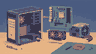 Pixel art exploded view of a custom desktop PC build