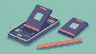 Pixel art of a smartphone battery replacement