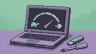 Pixel art of a laptop tune-up and speed gauge